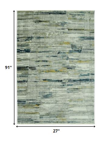 8' Blue And Ivory Abstract Dhurrie Runner Rug