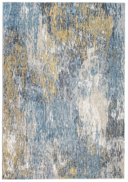 8’ x 10’ Blue Gold Abstract Painting Modern Area Rug