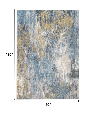 8’ x 10’ Blue Gold Abstract Painting Modern Area Rug