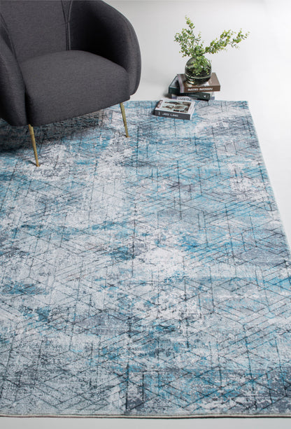 8’ x 10’ Blue Gray Abstract Cuboid Modern Area Rug