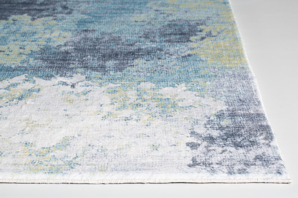 8' Blue And Ivory Abstract Dhurrie Runner Rug