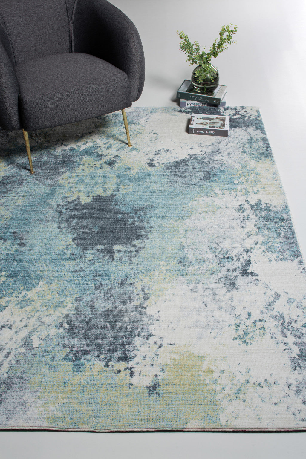 8' Blue And Ivory Abstract Dhurrie Runner Rug