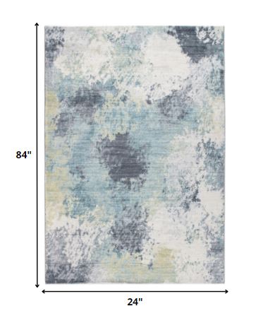 8' Blue And Ivory Abstract Dhurrie Runner Rug