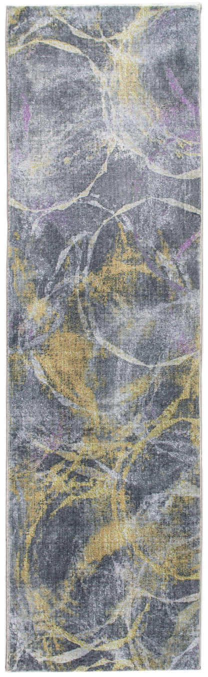 8' Gray Abstract Dhurrie Runner Rug