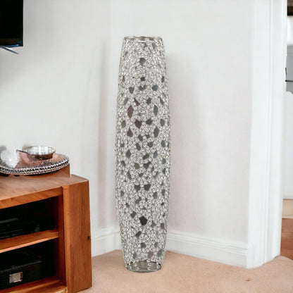 40" Crystal Glass Silver Oval Floor Vase