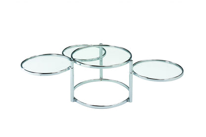 60" Chrome And Clear Glass Round Nested Coffee Tables With Three Shelves