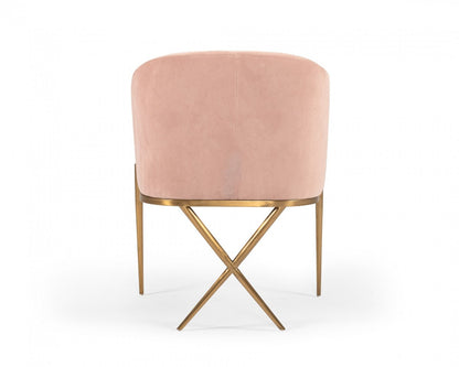 25" Pink Velvet And Gold Solid Color Arm Chair