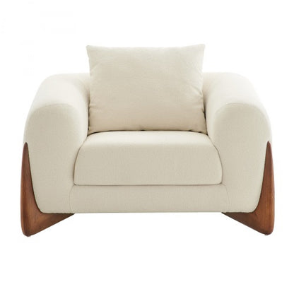 45" Cream And Wood Brown Sherpa Arm Chair