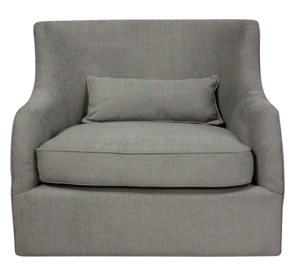 30" Gray Polyester Blend Solid Color Swivel Arm Chair