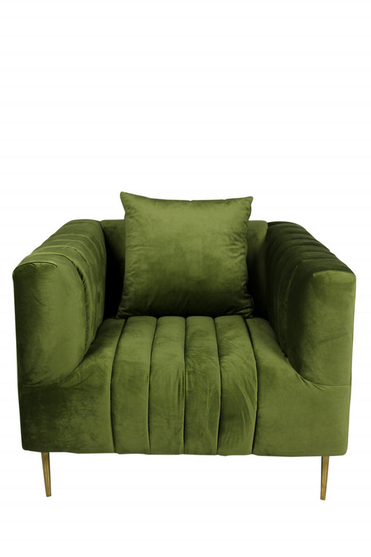 37" Olive Velvet And Gold Solid Color Lounge Chair