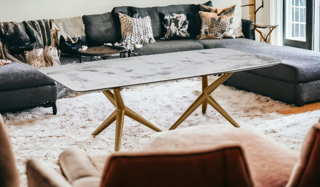 51" Walnut And White Ceramic Tile Rectangular Coffee Table