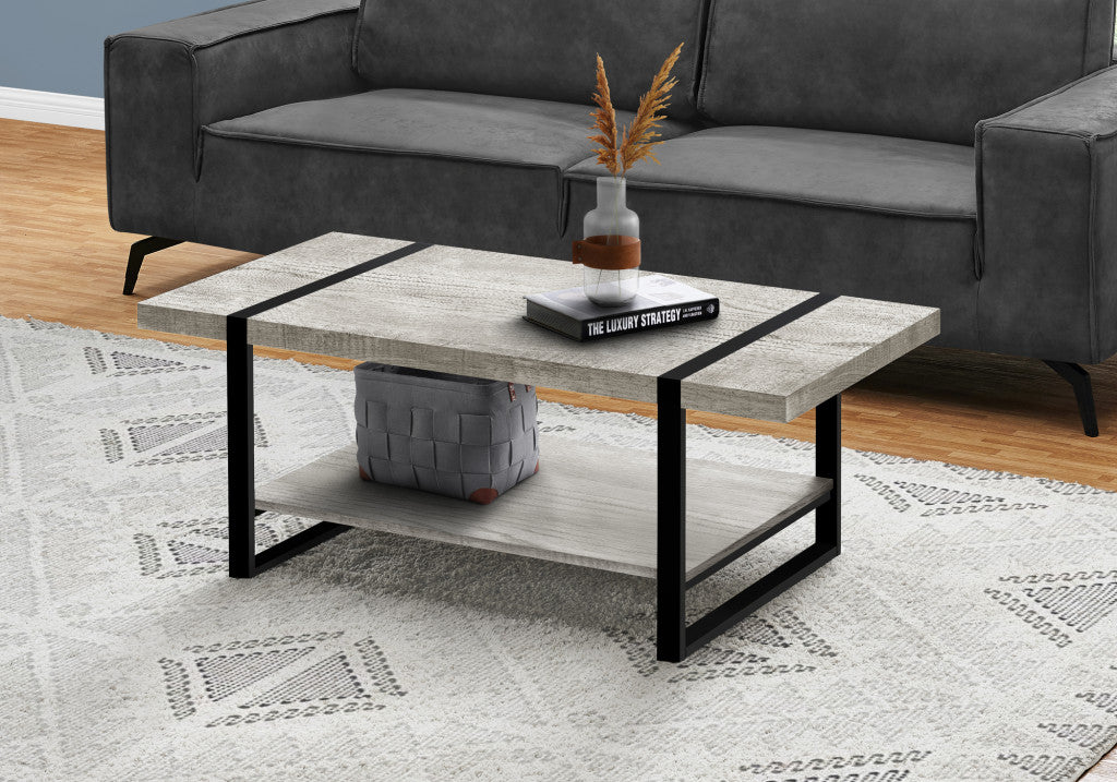 47" Grey And Black Rectangular Coffee Table With Shelf