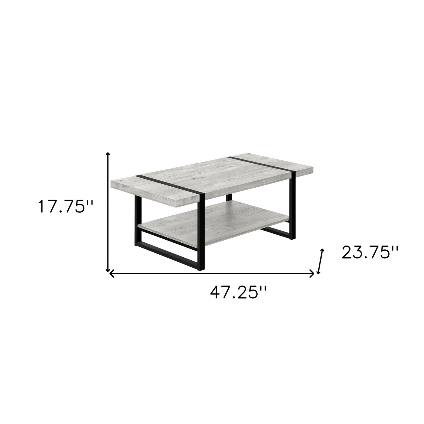 47" Grey And Black Rectangular Coffee Table With Shelf