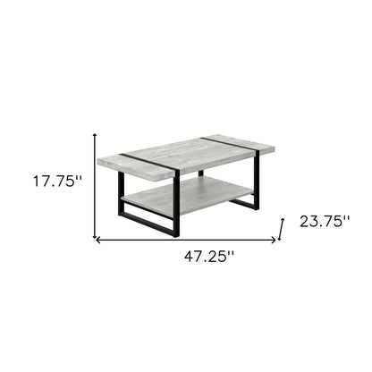 47" Grey And Black Rectangular Coffee Table With Shelf