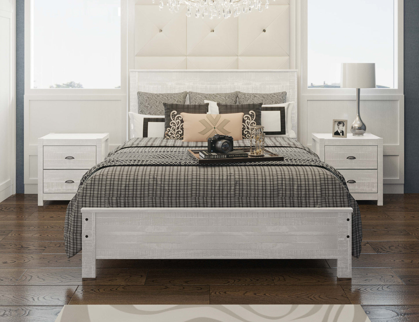 White Solid Wood Queen Bed Frame