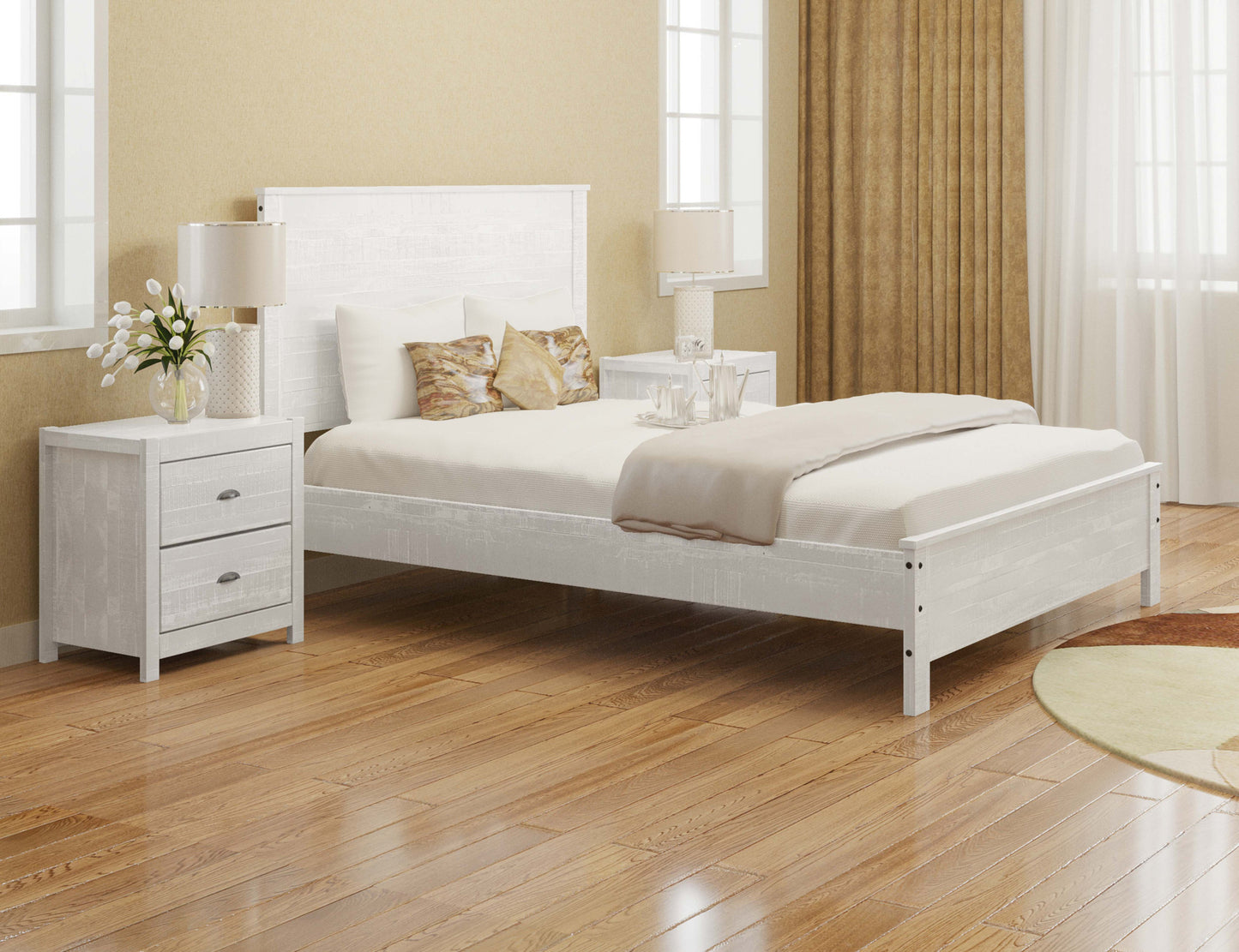 White Solid Wood Queen Bed Frame