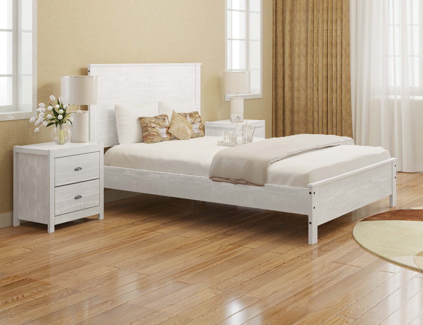 White Solid Wood Full Double Bed Frame