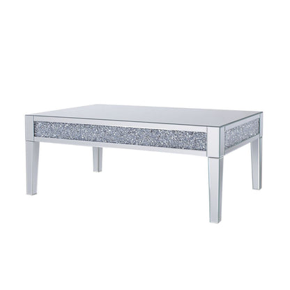 48" Silver Mirrored Rectangular Mirrored Coffee Table