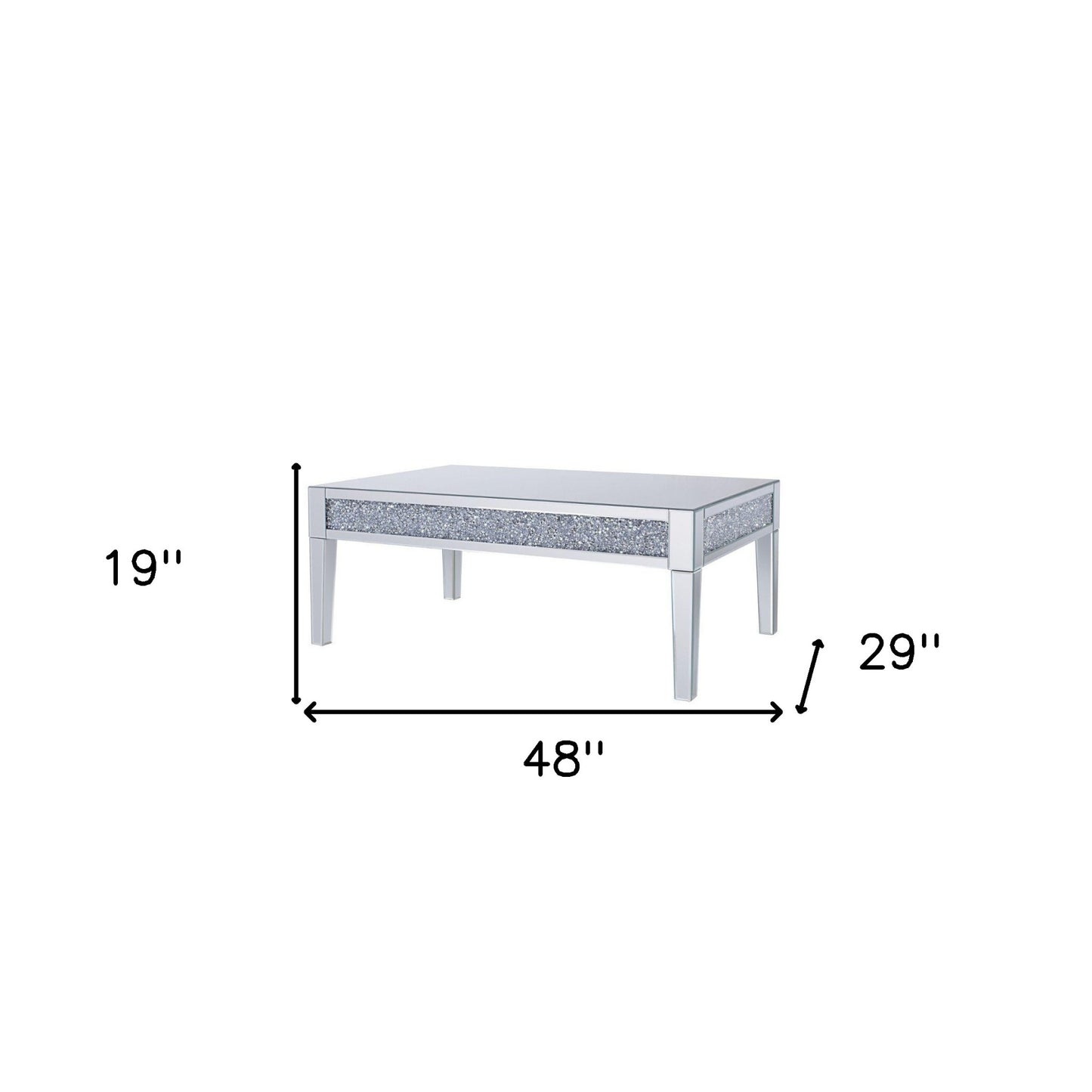 48" Silver Mirrored Rectangular Mirrored Coffee Table