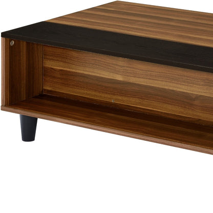 47" Walnut And Black Rectangular Lift Top Coffee Table With Shelf