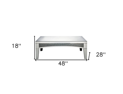 48" Silver Mirrored Glass and Faux Stone Bling Rectangular Coffee Table