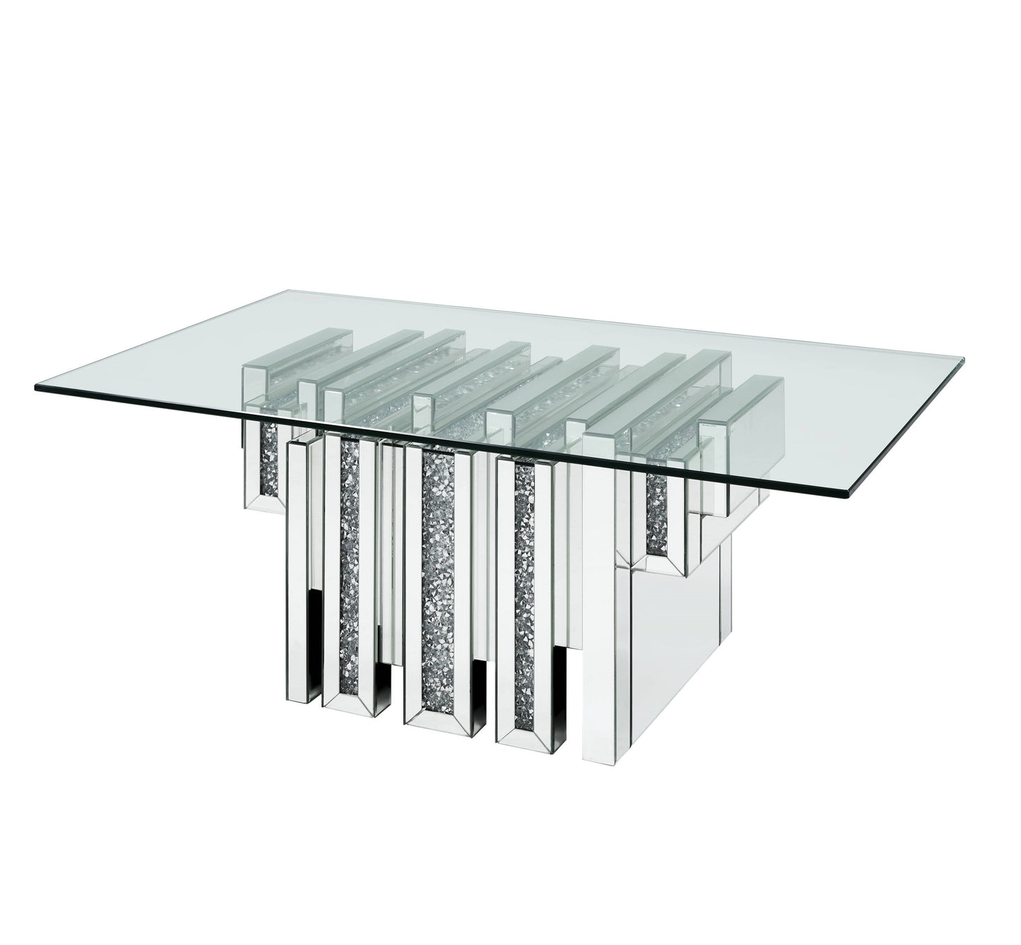 47" Clear And Silver Glass Mirrored Coffee Table