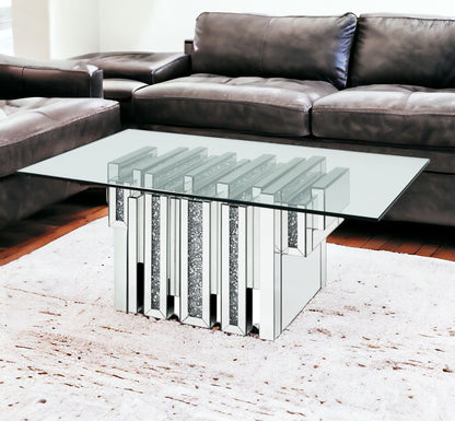 47" Clear And Silver Glass Mirrored Coffee Table