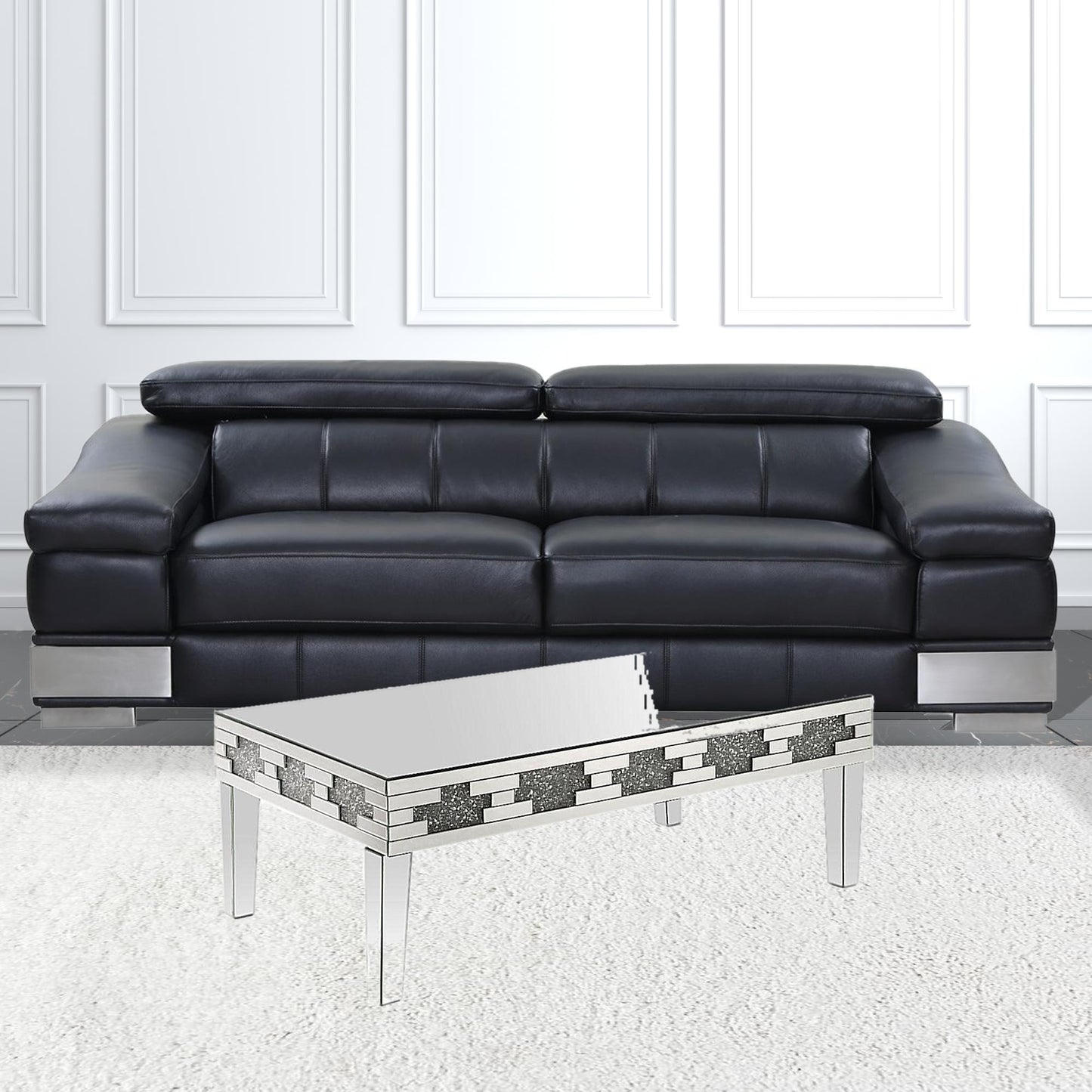 48" Silver Mirrored And Manufactured Wood Rectangular Mirrored Coffee Table