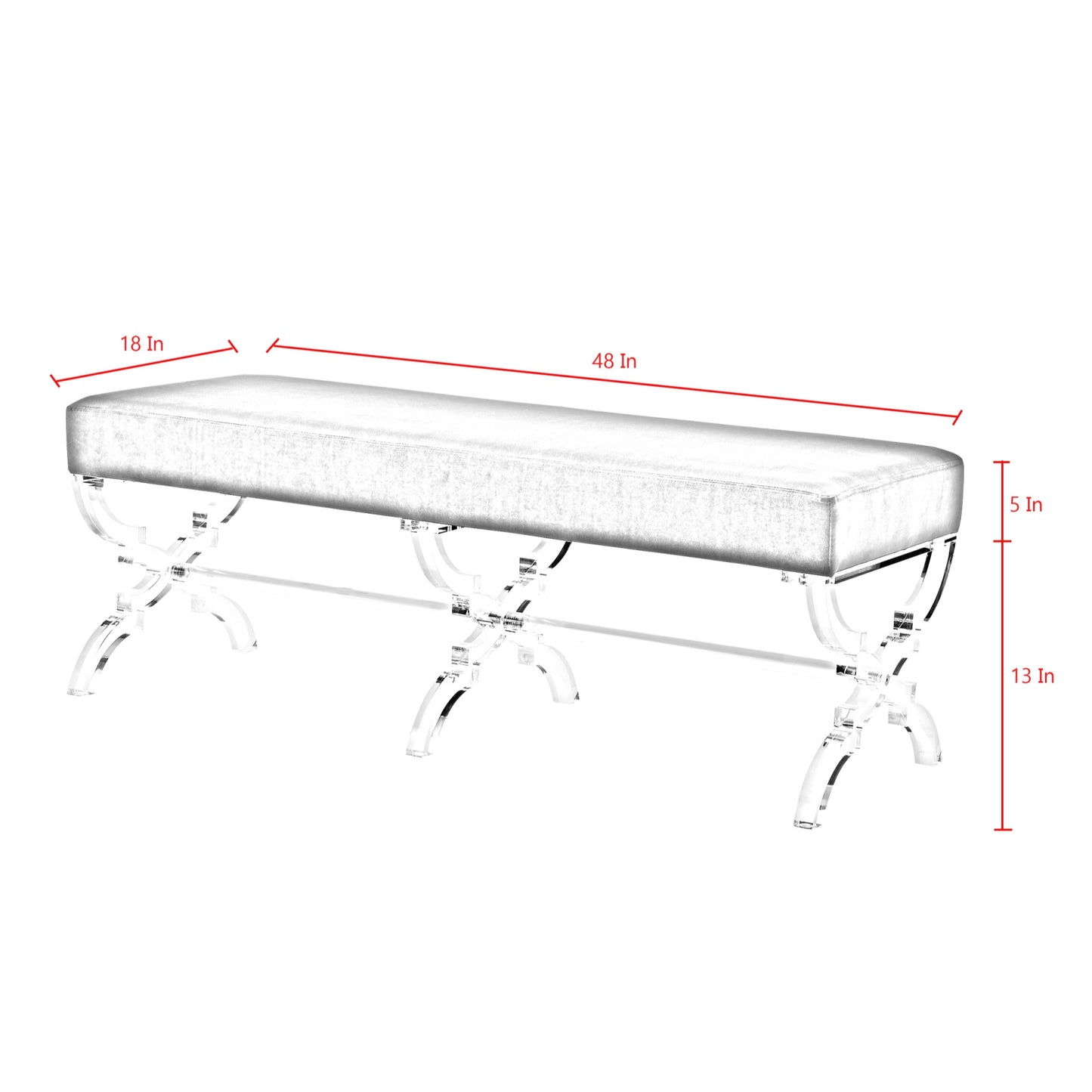 48" Cream And Clear Upholstered Faux Fur Bench