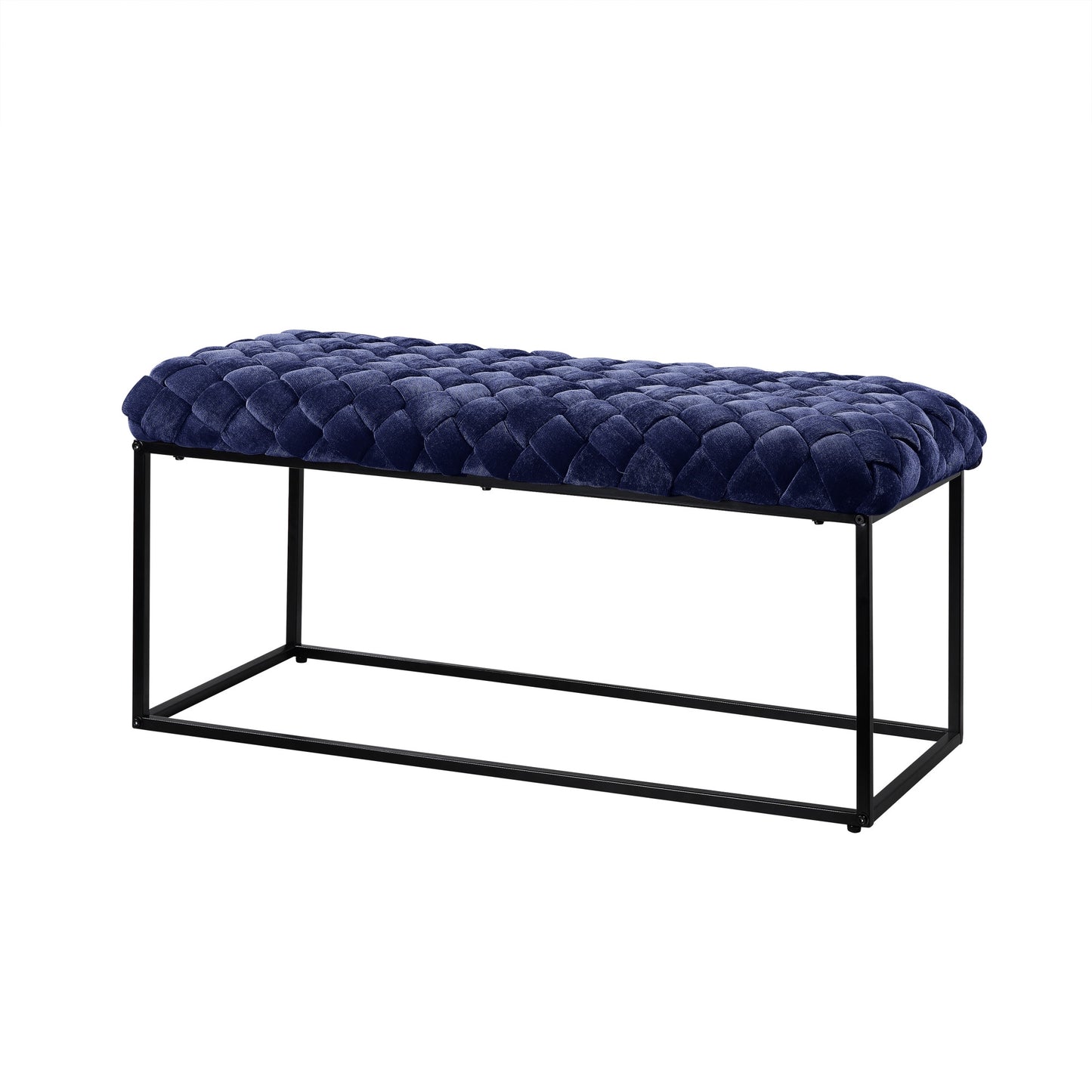 39" Navy Blue And Black Upholstered Velvet Bench