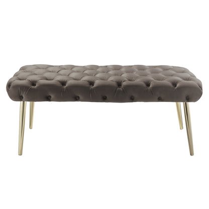 48" Taupe And Gold Upholstered Velvet Bench