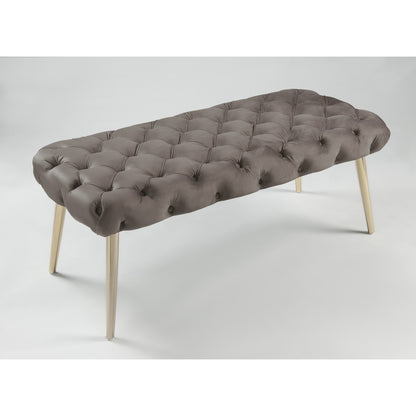 48" Taupe And Gold Upholstered Velvet Bench