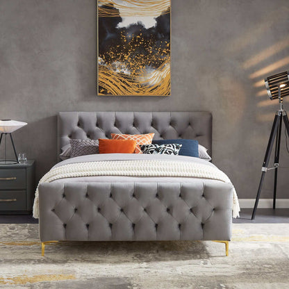 Bailey Queen Size Dark Grey Velvet Platform Bed | Ashcroft Furniture | TX | The Best Drop shipping Supplier in the USA