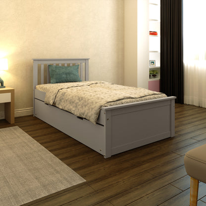 Gray Solid Wood Twin Bed With Pull Out Trundle