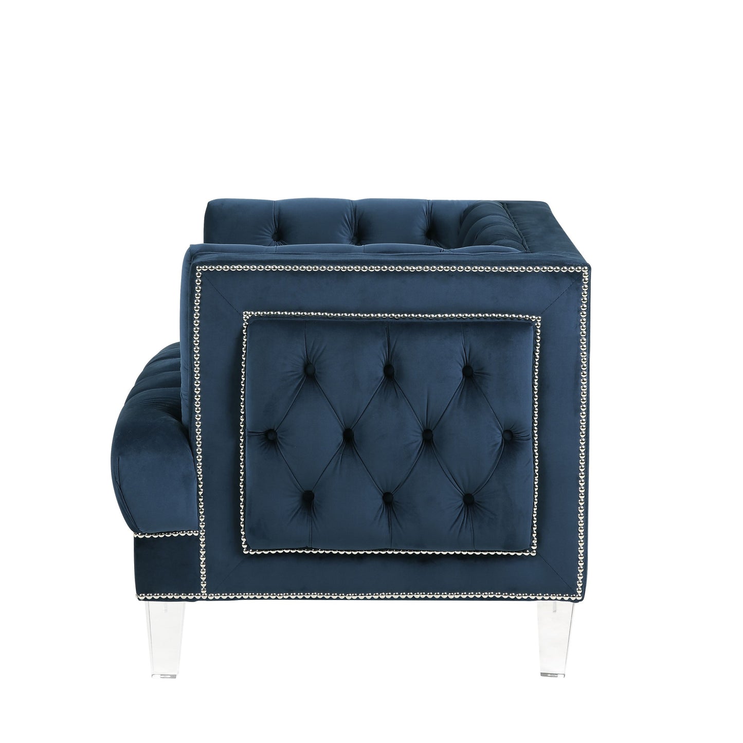 41" Blue Velvet And Black Tufted Arm Chair