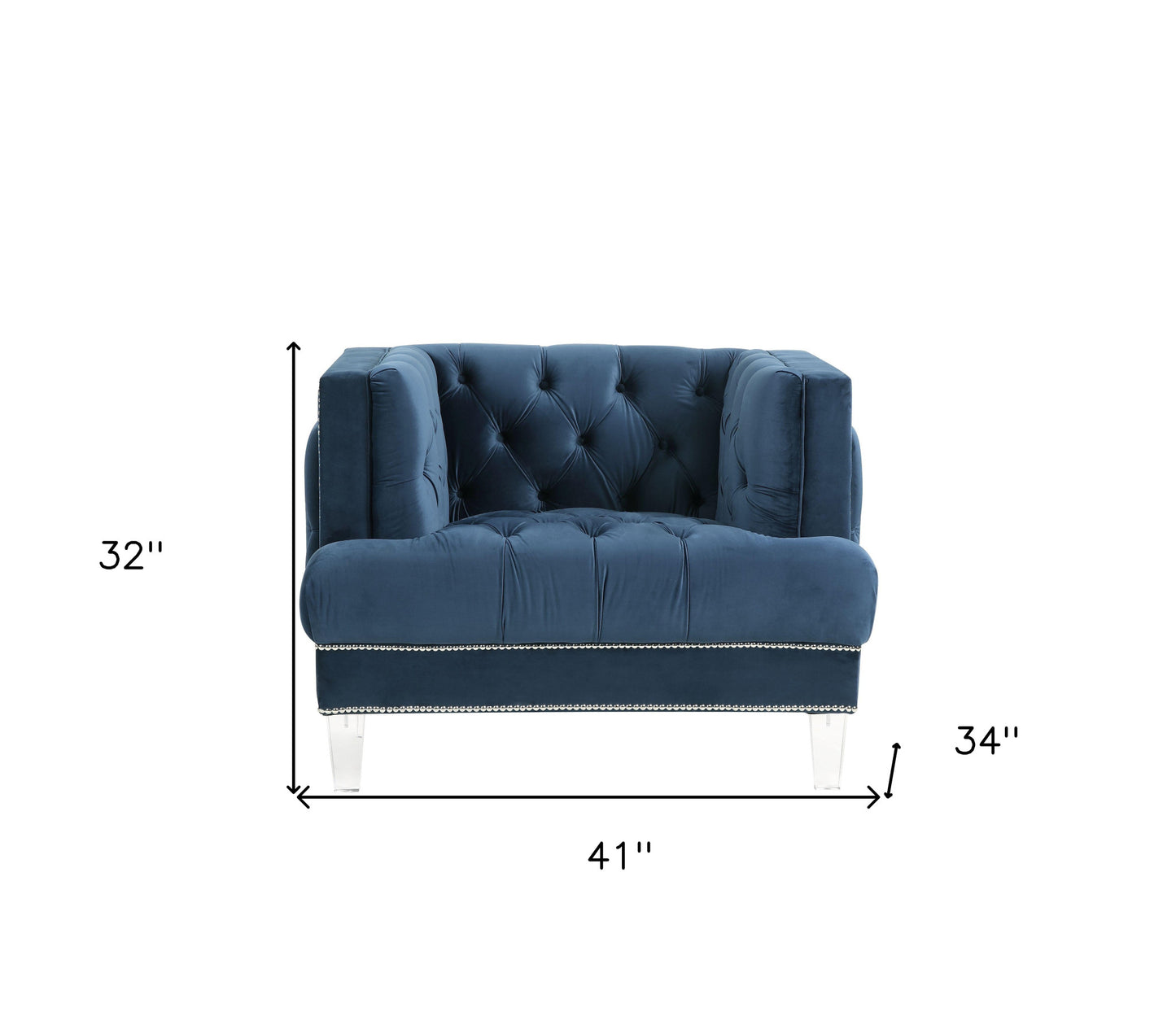 41" Blue Velvet And Black Tufted Arm Chair