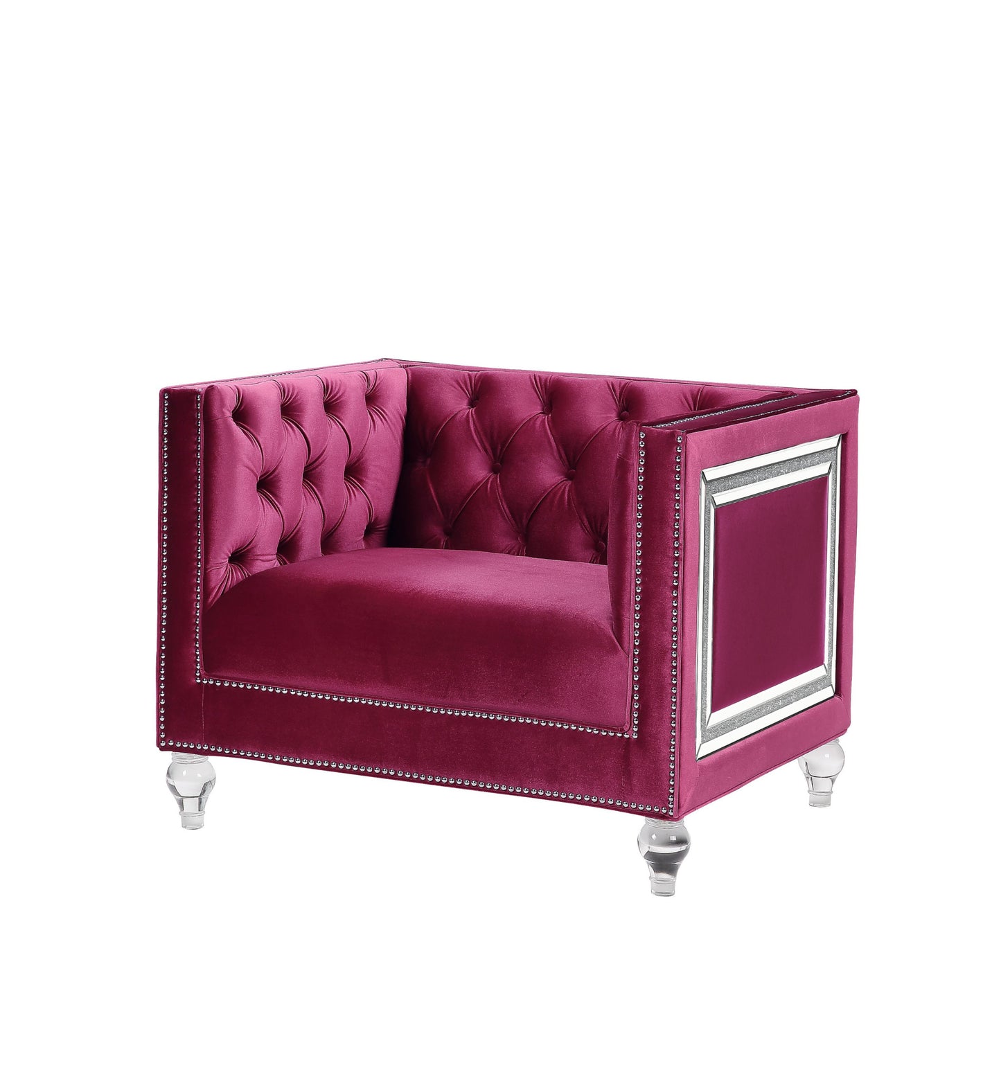 40" Burgundy Velvet And Black Tufted Arm Chair