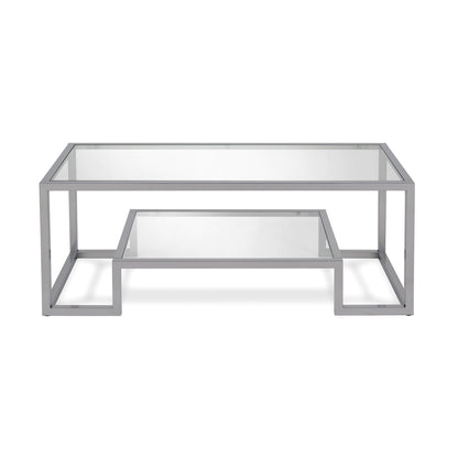 45" Silver Glass And Steel Coffee Table With Shelf