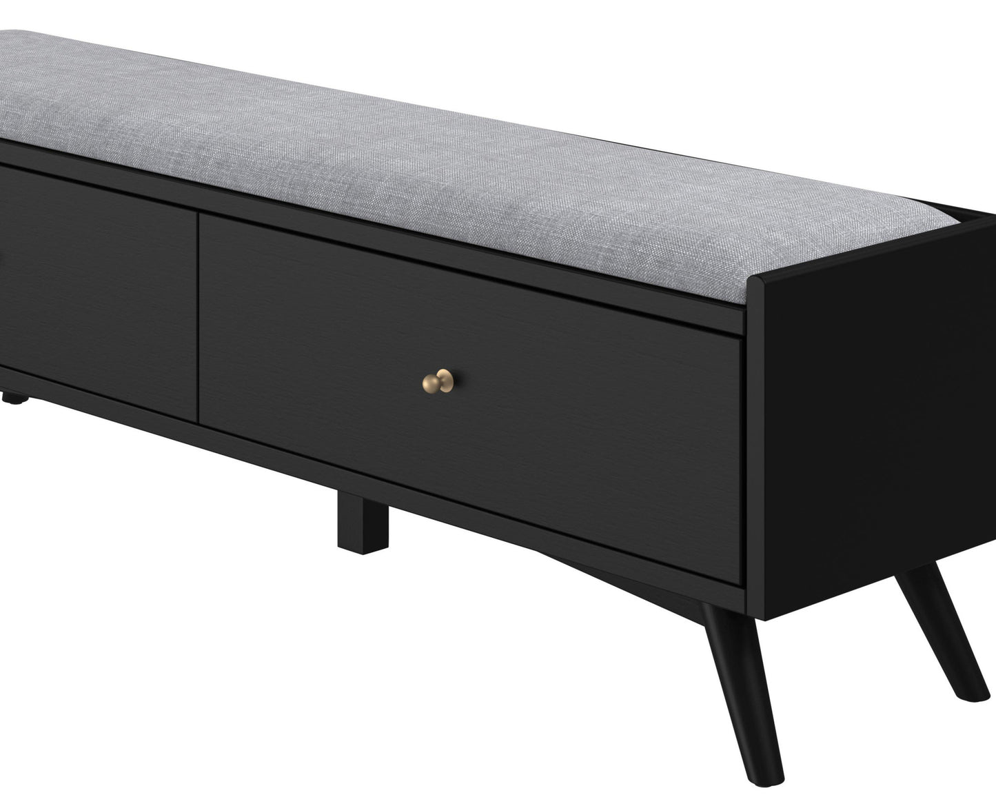 59" Gray and Black Upholstered Polyester Blend Bench with Drawers