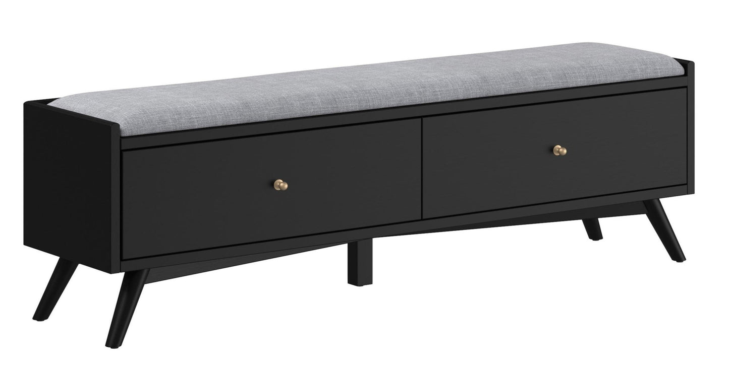 59" Gray and Black Upholstered Polyester Blend Bench with Drawers