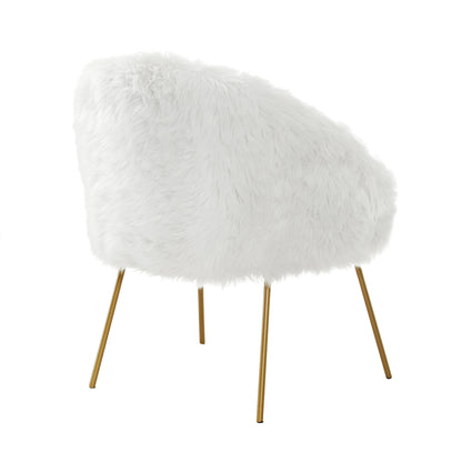 28" White And Gold Faux Fur Arm Chair