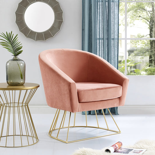 29" Blush And Gold Velvet Barrel Chair