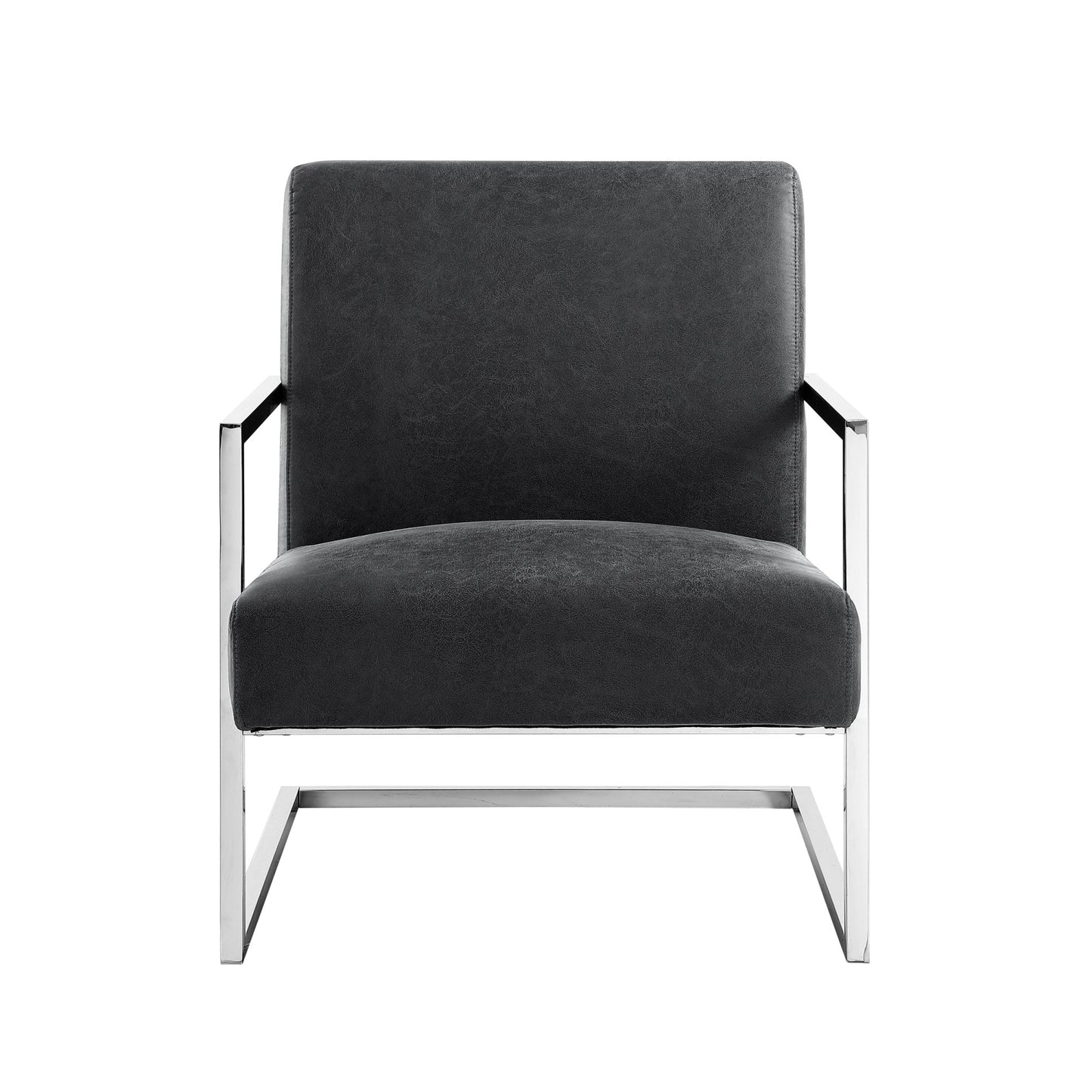 27" Charcoal And Silver Faux leather Arm Chair