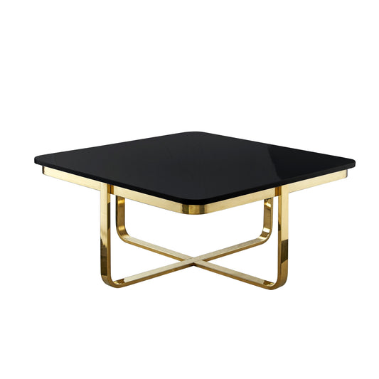 35" Black And Gold Stainless Steel Square Coffee Table