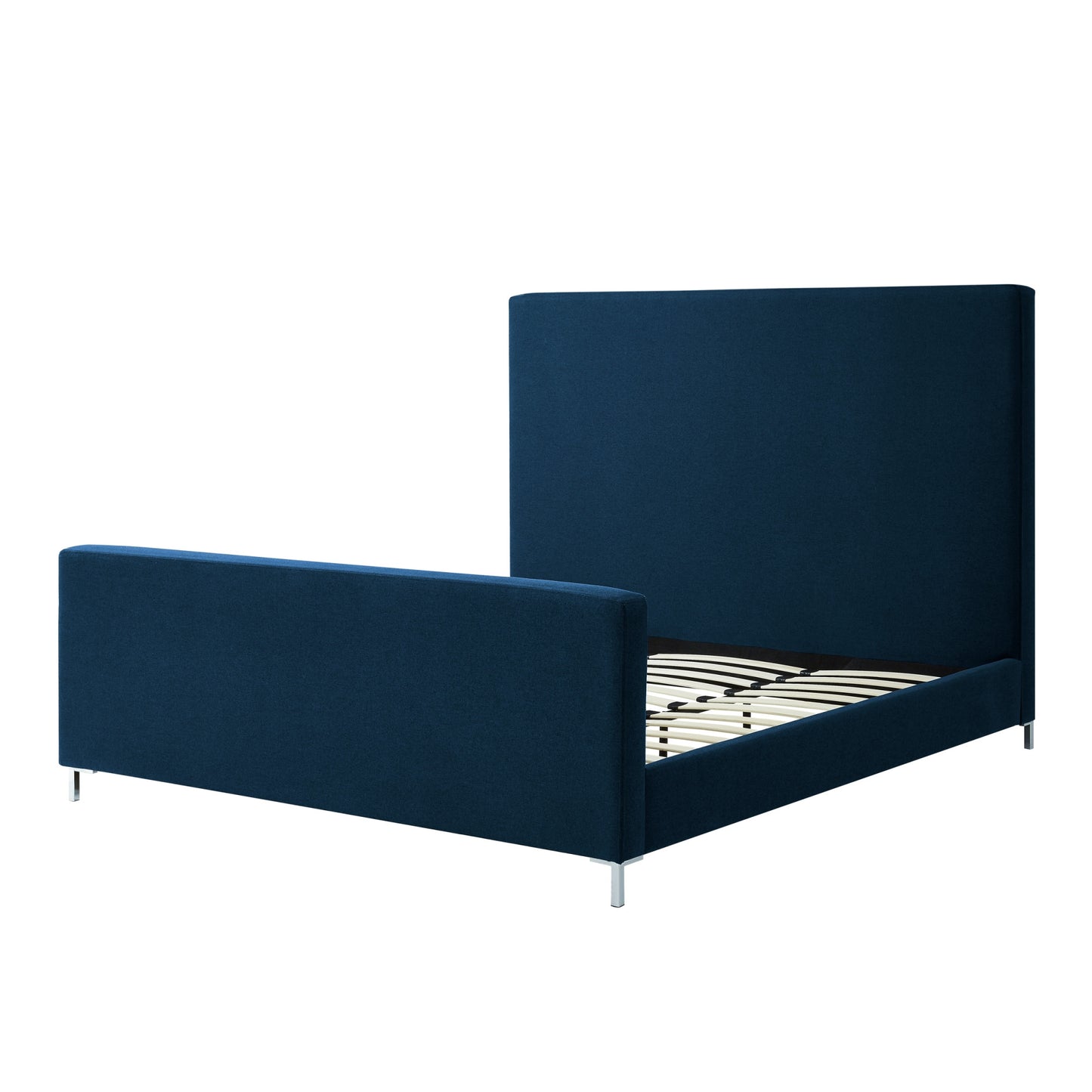 Denim Blue Solid Wood King Upholstered Linen Bed