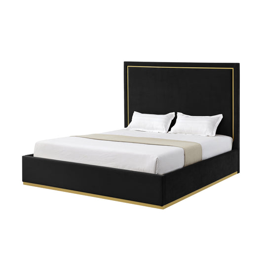 Black Solid Wood King Upholstered Velvet Bed