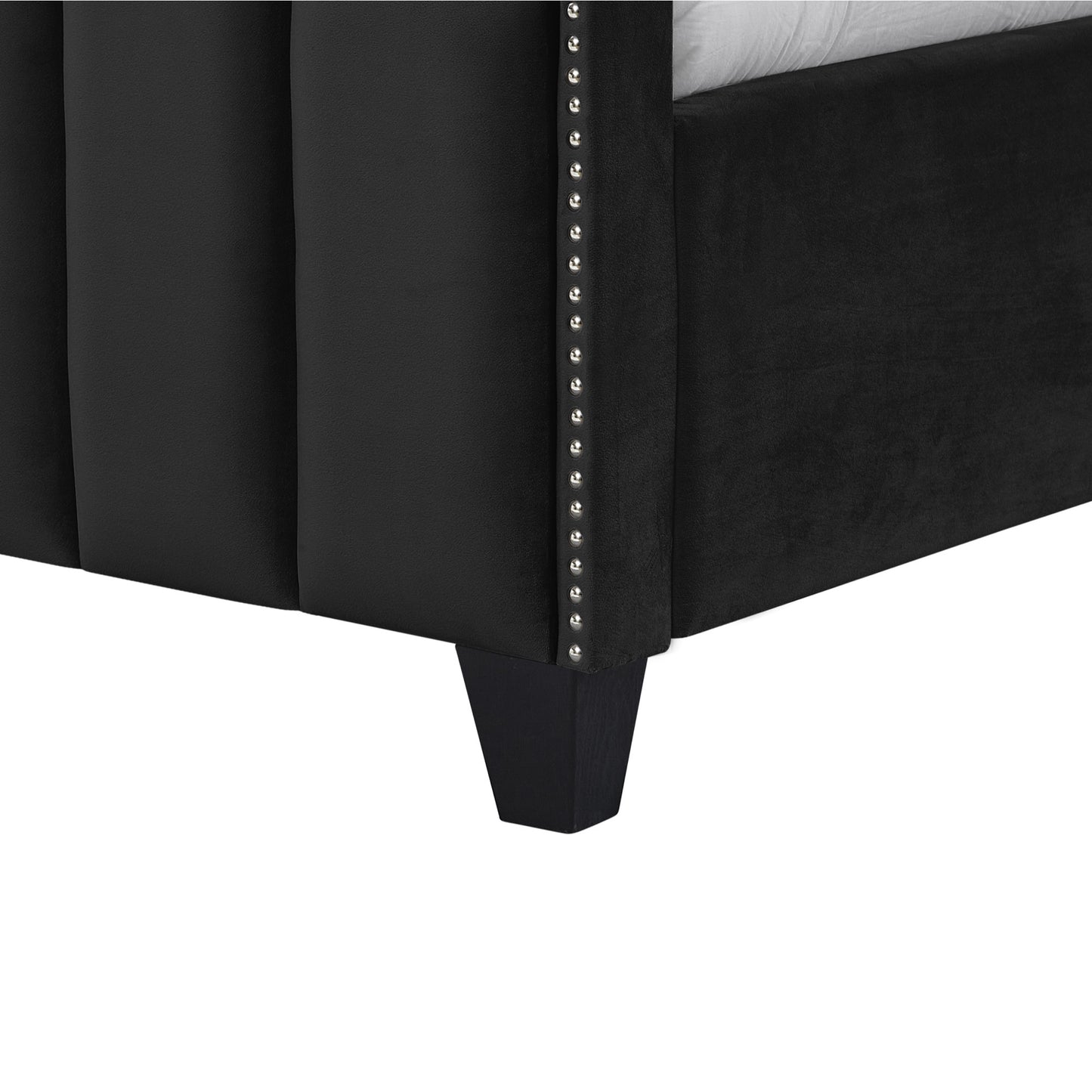 Black Solid Wood King Tufted Upholstered Velvet Bed with Nailhead Trim