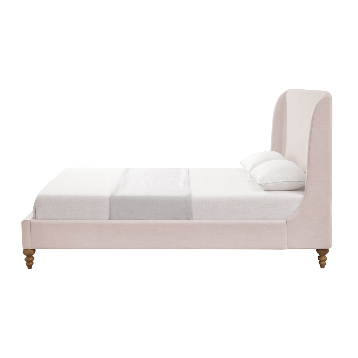 Pink Solid Wood King Upholstered Linen Bed