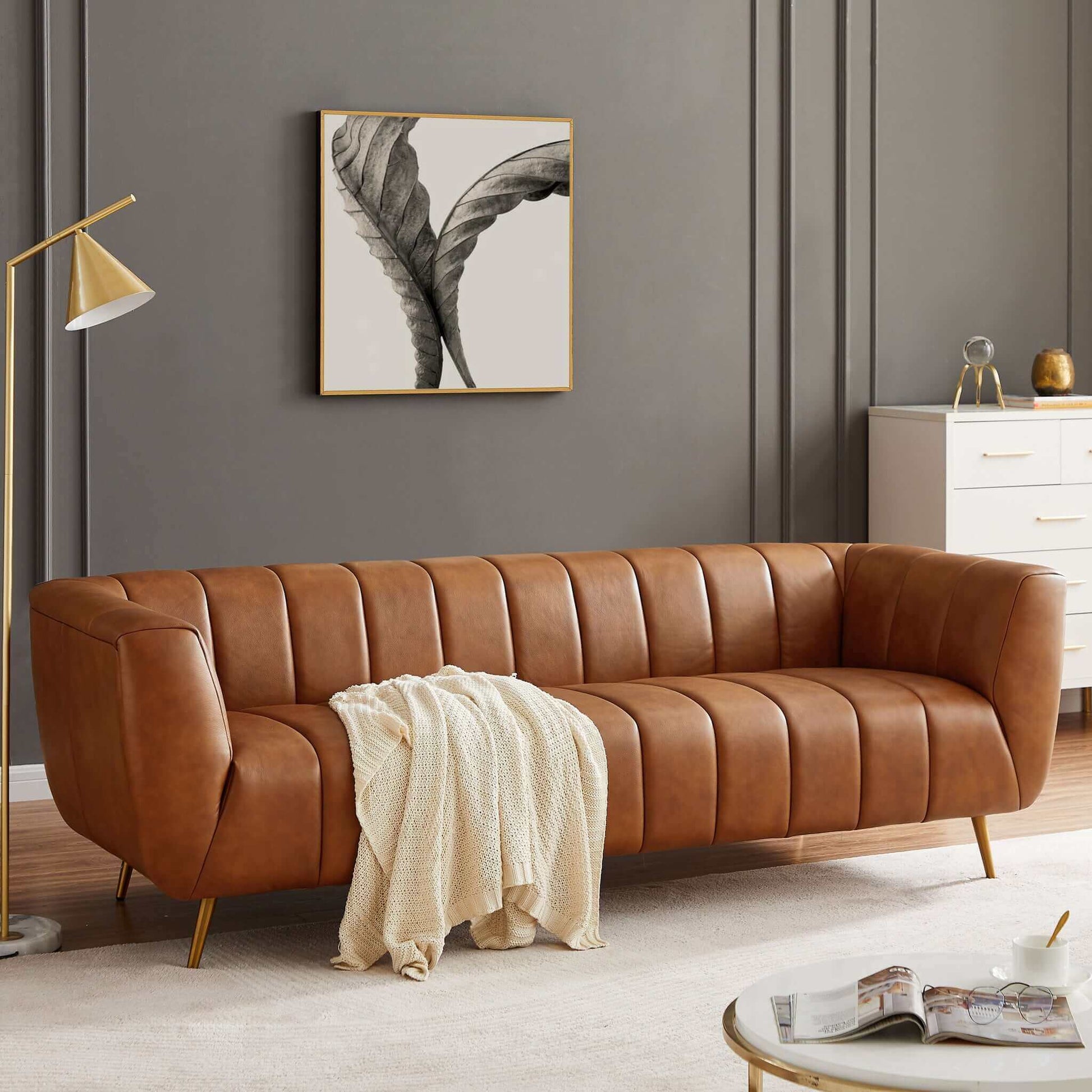 Ava Sofa - Cognac Leather Couch | Ashcroft Furniture | Houston TX | The Best Drop shipping Supplier in the USA