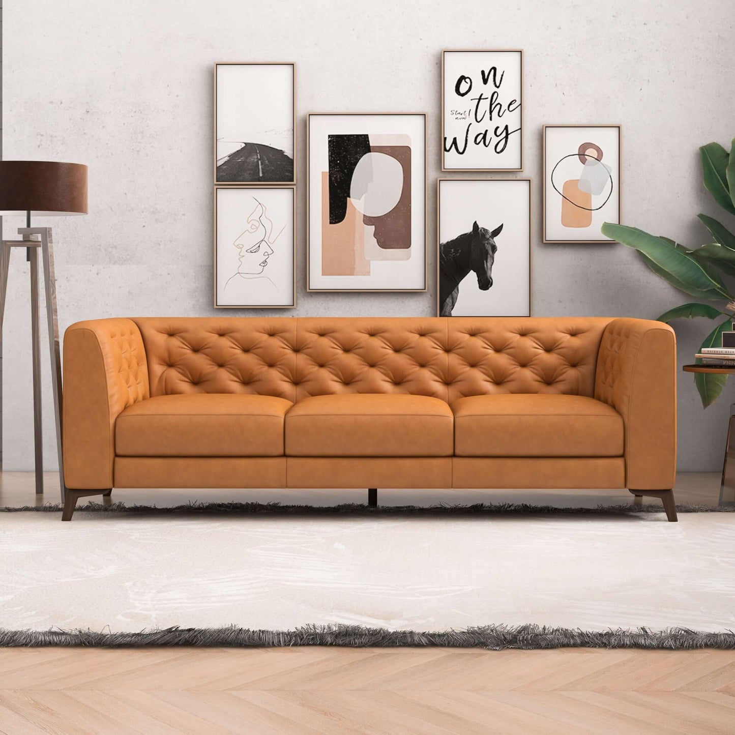 Carter Tufted Tight Back Genuine Leather Sofa